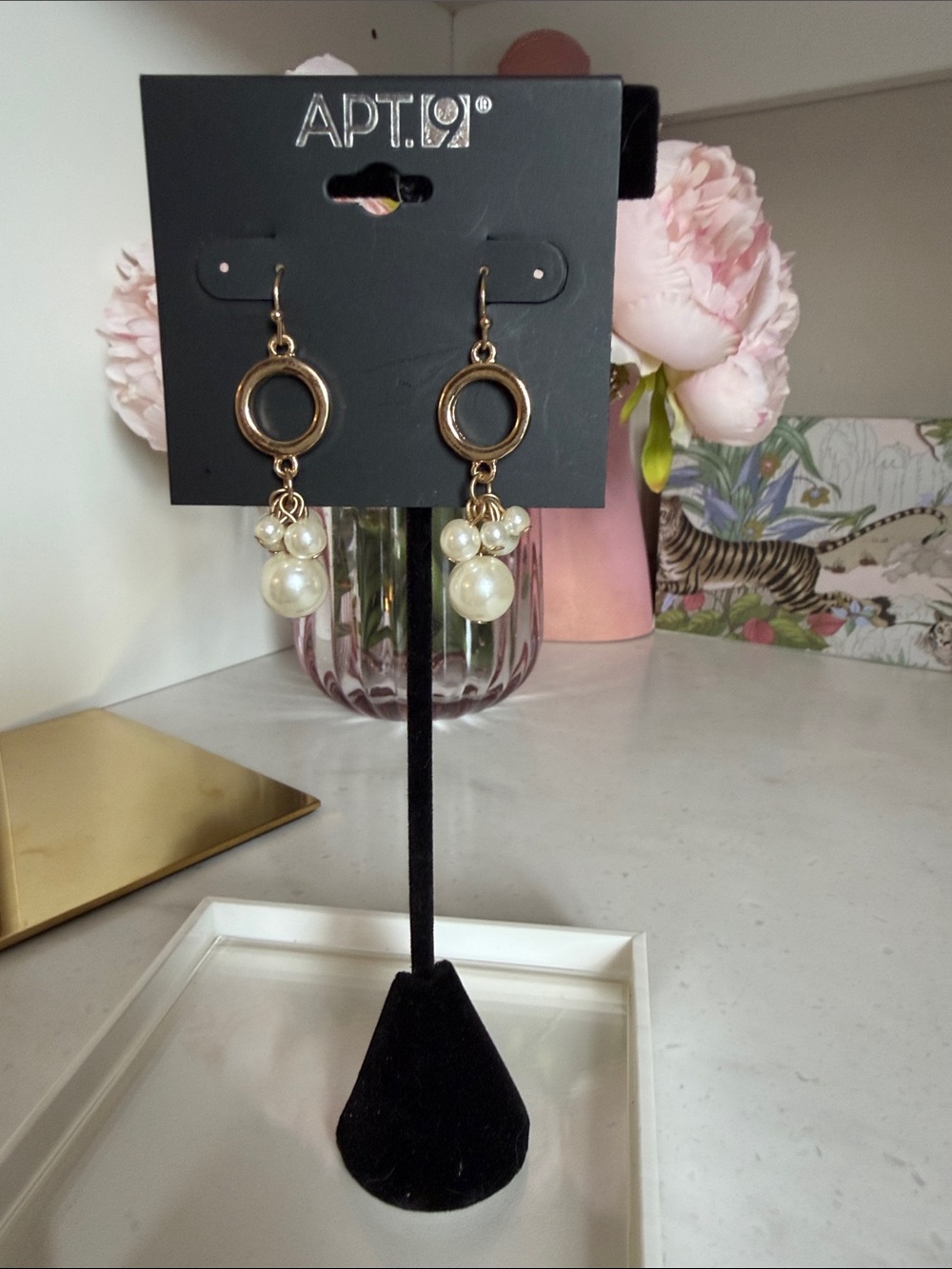 Apt. 9 Gold Tone Hoop Earrings with Cream Pearl Clusters